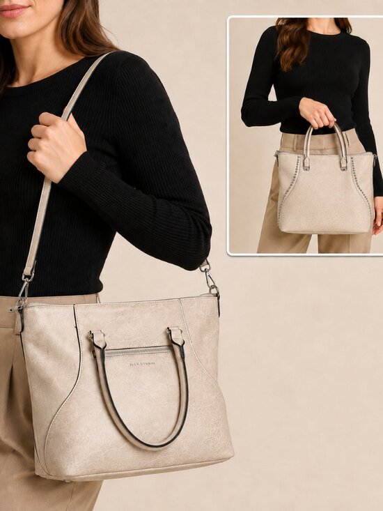 Max Studio Handbags - Max Studio Faux Leather Shoulder Bag  Quiet Luxury Neutral Zip Tote Purse